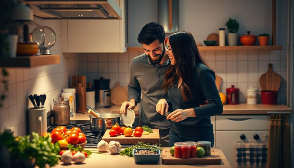 Couple cooking together