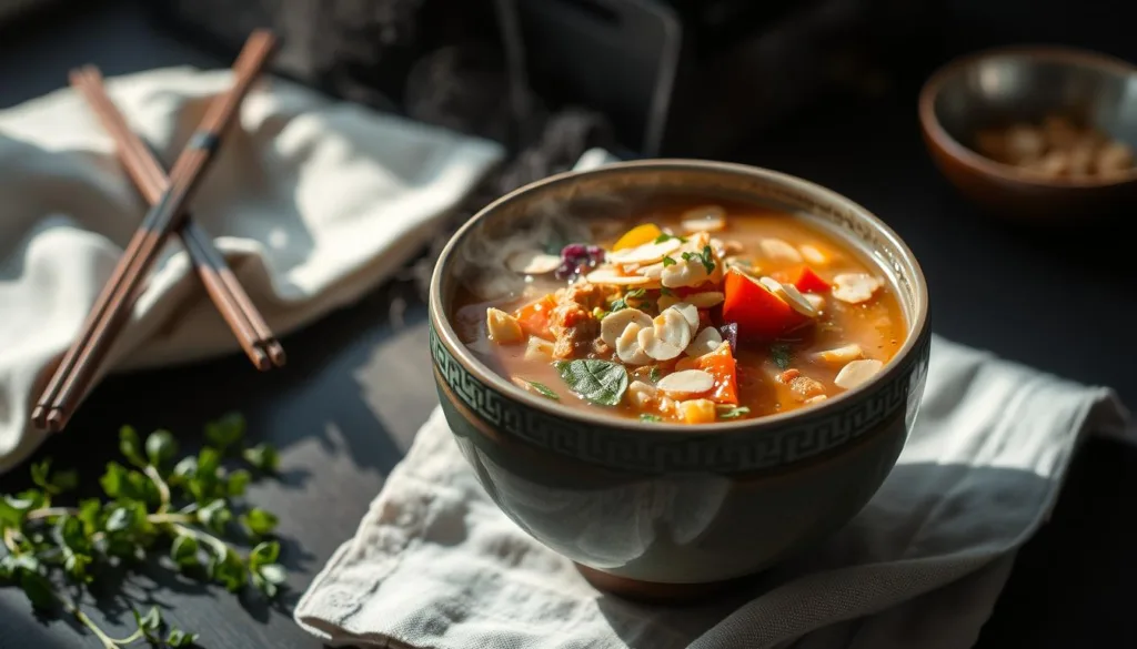 Asian soup with chopped almonds