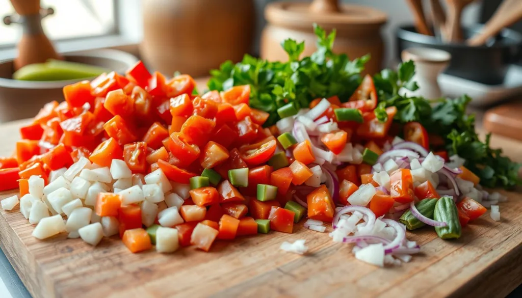 Chopped vegetables for congo stew