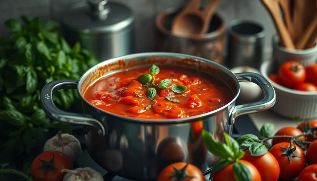 simmering tomato sauce